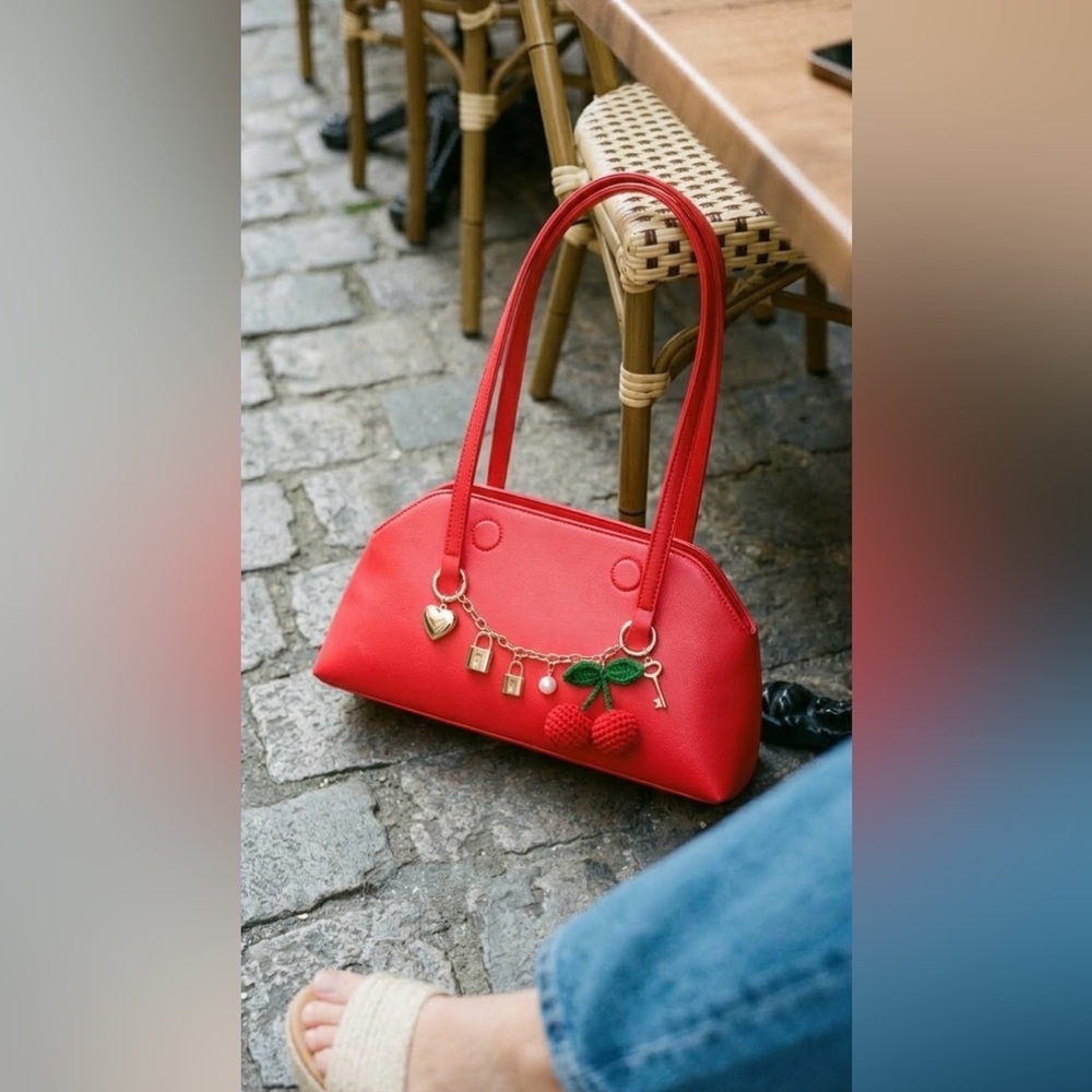 NWT Urban Expressions Cherry Charm Red Pink Shoulder Bag Coquette Vegan Leather - Picture 2 of 11